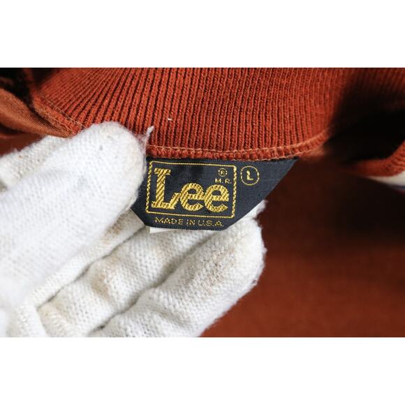 Vintage Lee V Neck Sweater Mens Large Brown Multicolor Velour USA 80s 90s - Picture 3 of 6